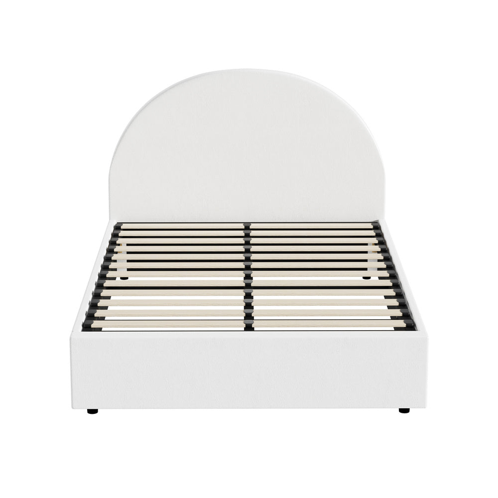 Luna Luxe PU Leather Round White Gas Lift Bed | White Soft Cushioned Big Storage Arched Bed Frame