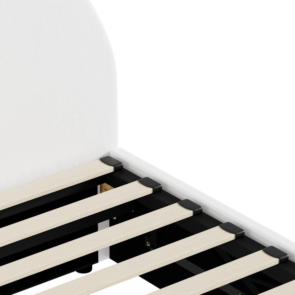 Luna Luxe PU Leather Round White Gas Lift Bed | White Soft Cushioned Big Storage Arched Bed Frame