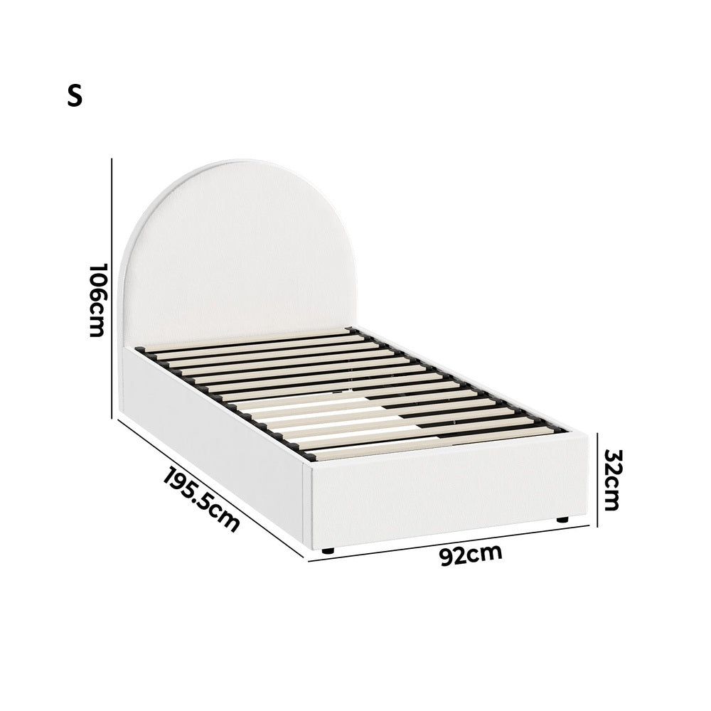 Luna Luxe PU Leather Round White Gas Lift Bed | White Soft Cushioned Big Storage Arched Bed Frame