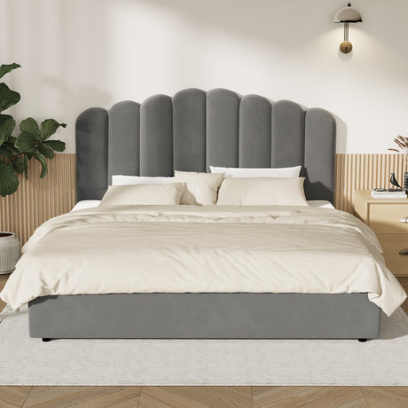 Allure Ripple Grey Soft Velvet Fabric Gas Lift Storage Bed | Two In One Bed and Storage Combo Bed Frame