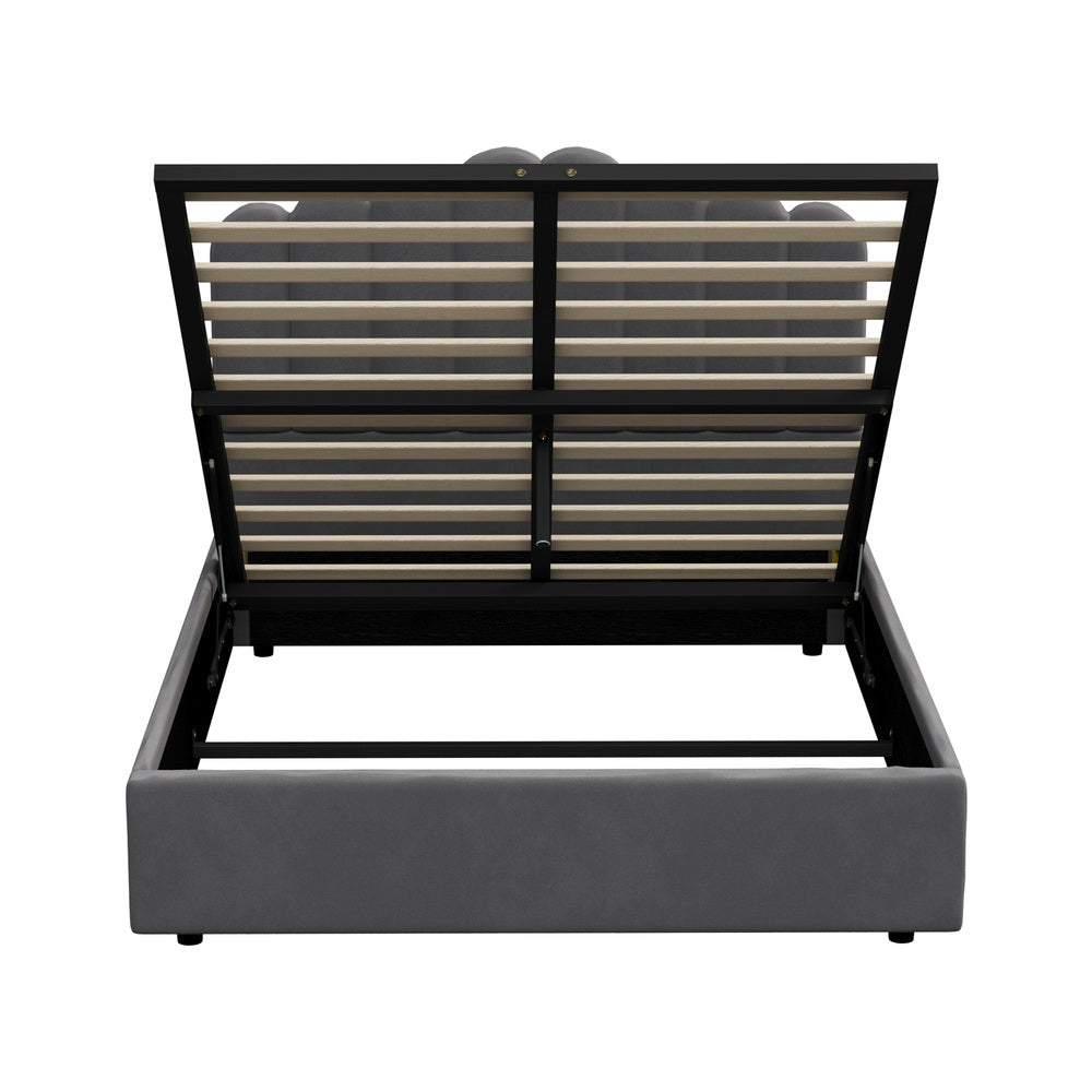 Allure Ripple Grey Soft Velvet Fabric Gas Lift Storage Bed | Two In One Bed and Storage Combo Bed Frame