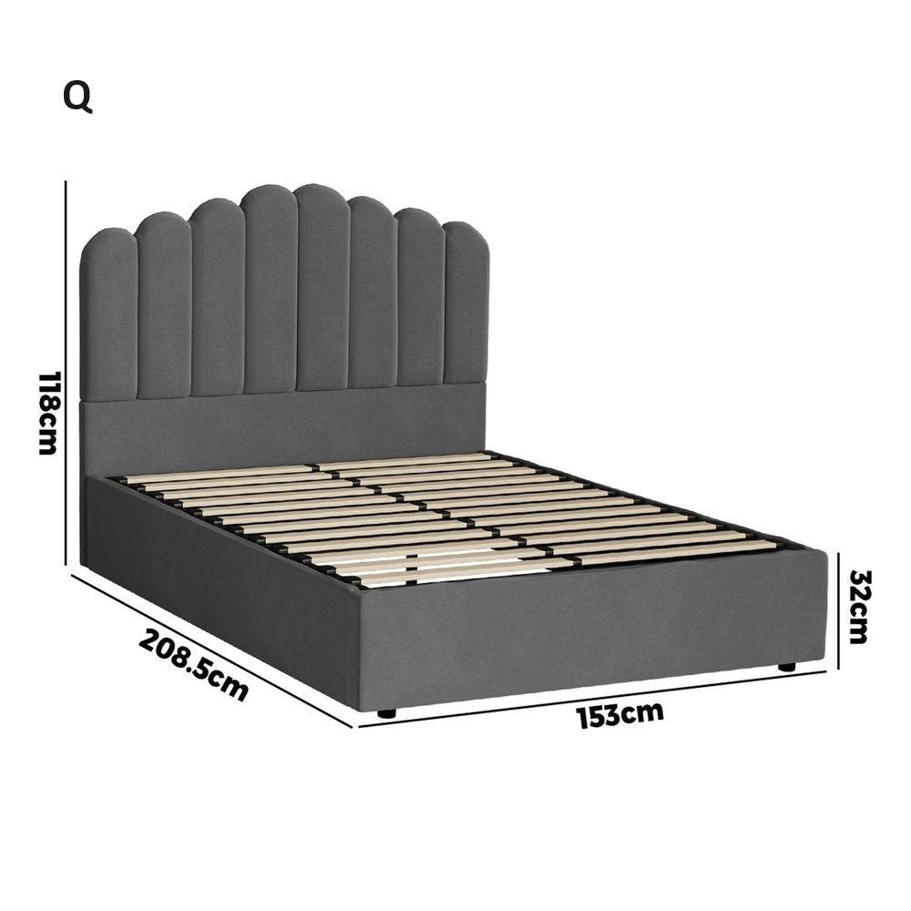 Allure Ripple Grey Soft Velvet Fabric Gas Lift Storage Bed | Two In One Bed and Storage Combo Bed Frame