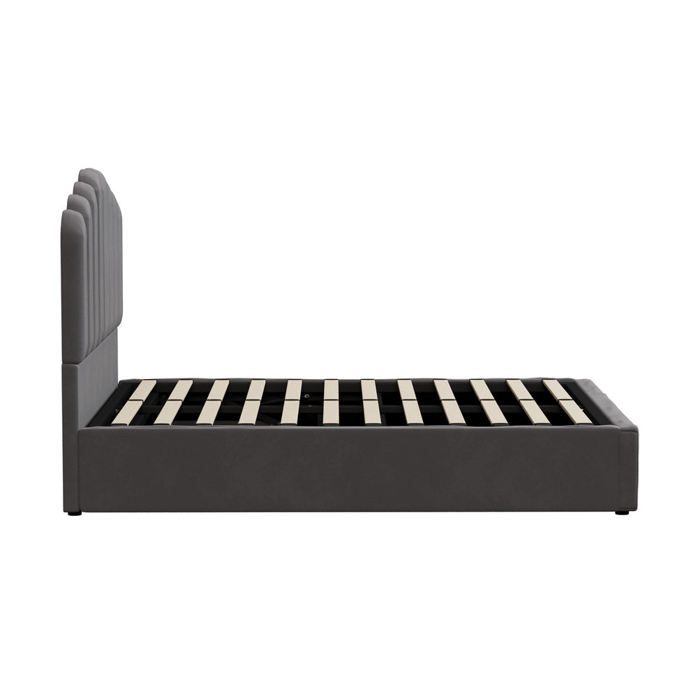 Allure Ripple Grey Soft Velvet Fabric Gas Lift Storage Bed | Two In One Bed and Storage Combo Bed Frame