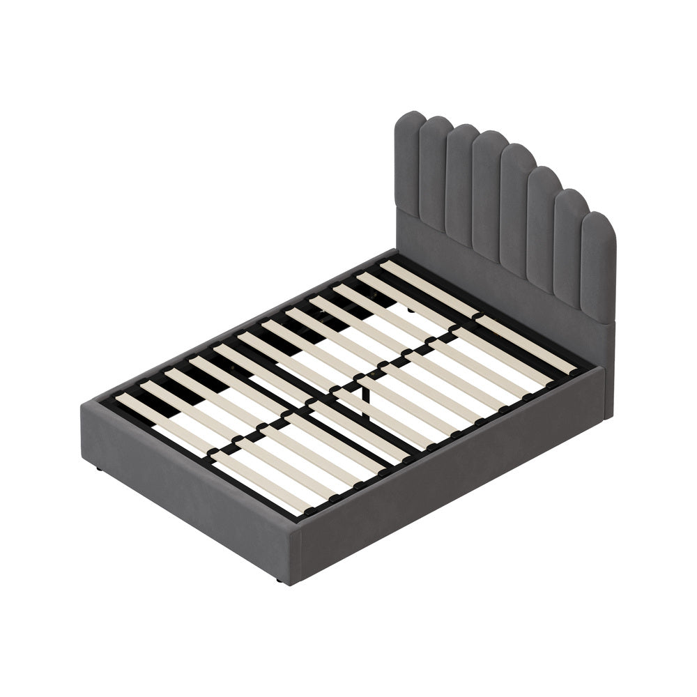 Allure Ripple Grey Soft Velvet Fabric Gas Lift Storage Bed | Two In One Bed and Storage Combo Bed Frame