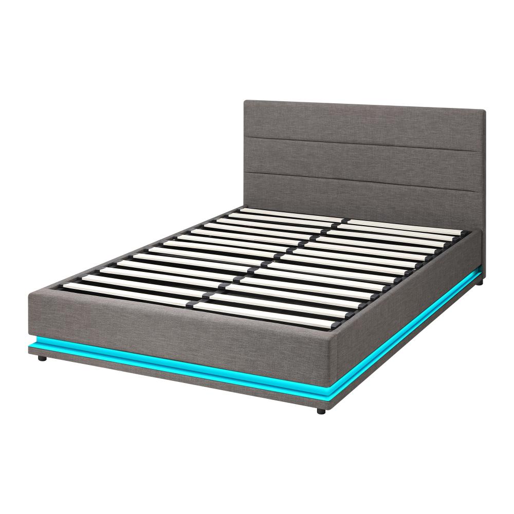 Aria Supreme Luxe Grey Fabric LED Bed Frame | Modern Soft Touch Fabric Gas Lift Storage Bed