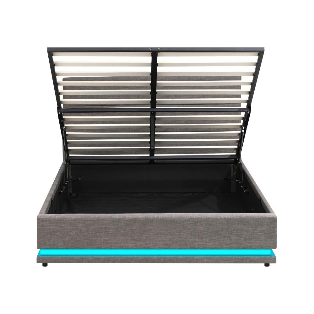 Aria Supreme Luxe Grey Fabric LED Bed Frame | Modern Soft Touch Fabric Gas Lift Storage Bed