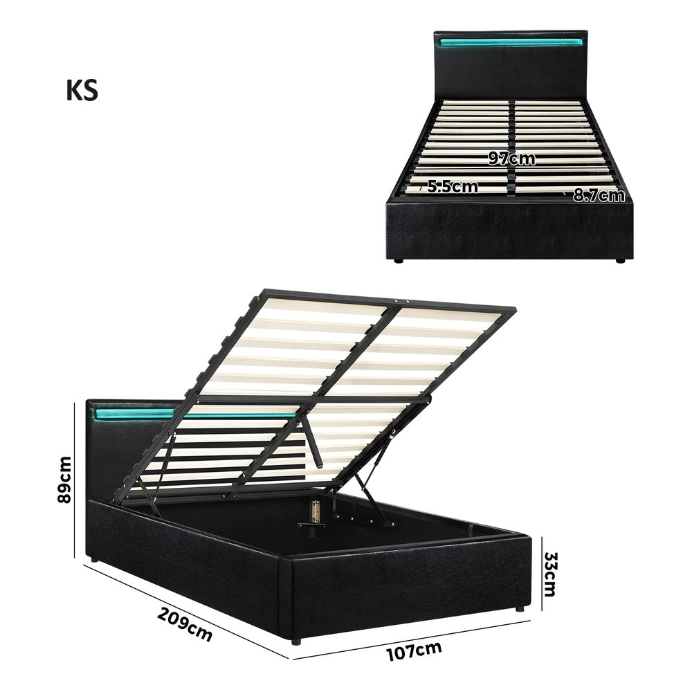 Premium Milano Black PU Leather LED Gas Lift Storage Bed | Two In One Black Bed Frame and Storage Combo