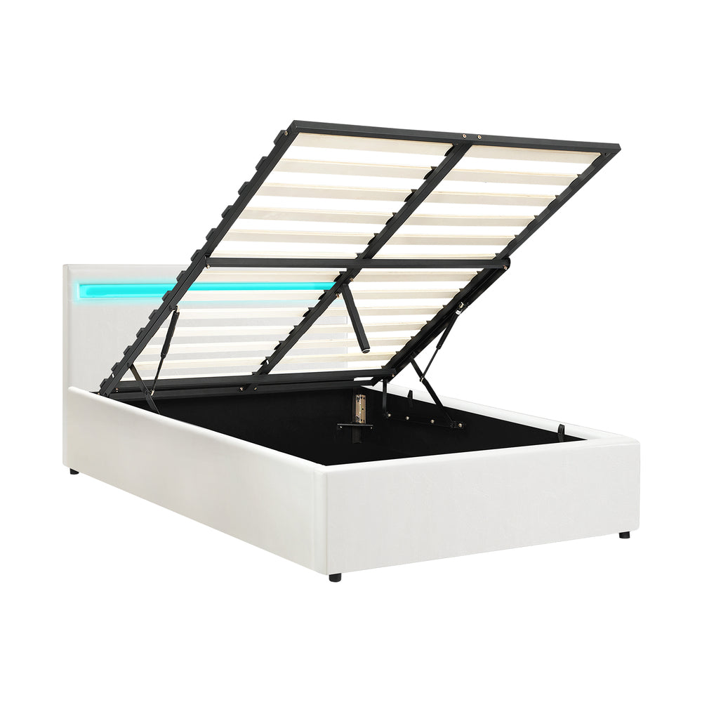 Premium Milano White PU Leather LED Gas Lift Storage Bed | Two In One White Bed Frame and Storage Combo