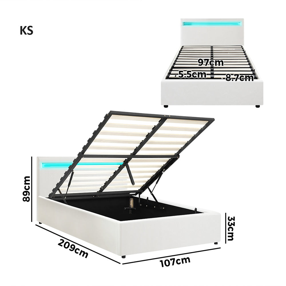 Premium Milano White PU Leather LED Gas Lift Storage Bed | Two In One White Bed Frame and Storage Combo