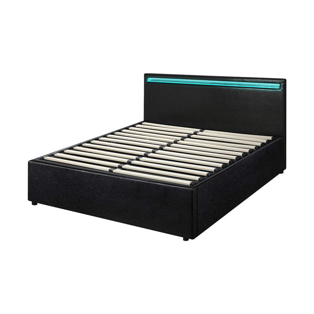 Premium Milano Black PU Leather LED Gas Lift Storage Bed | Two In One Black Bed Frame and Storage Combo