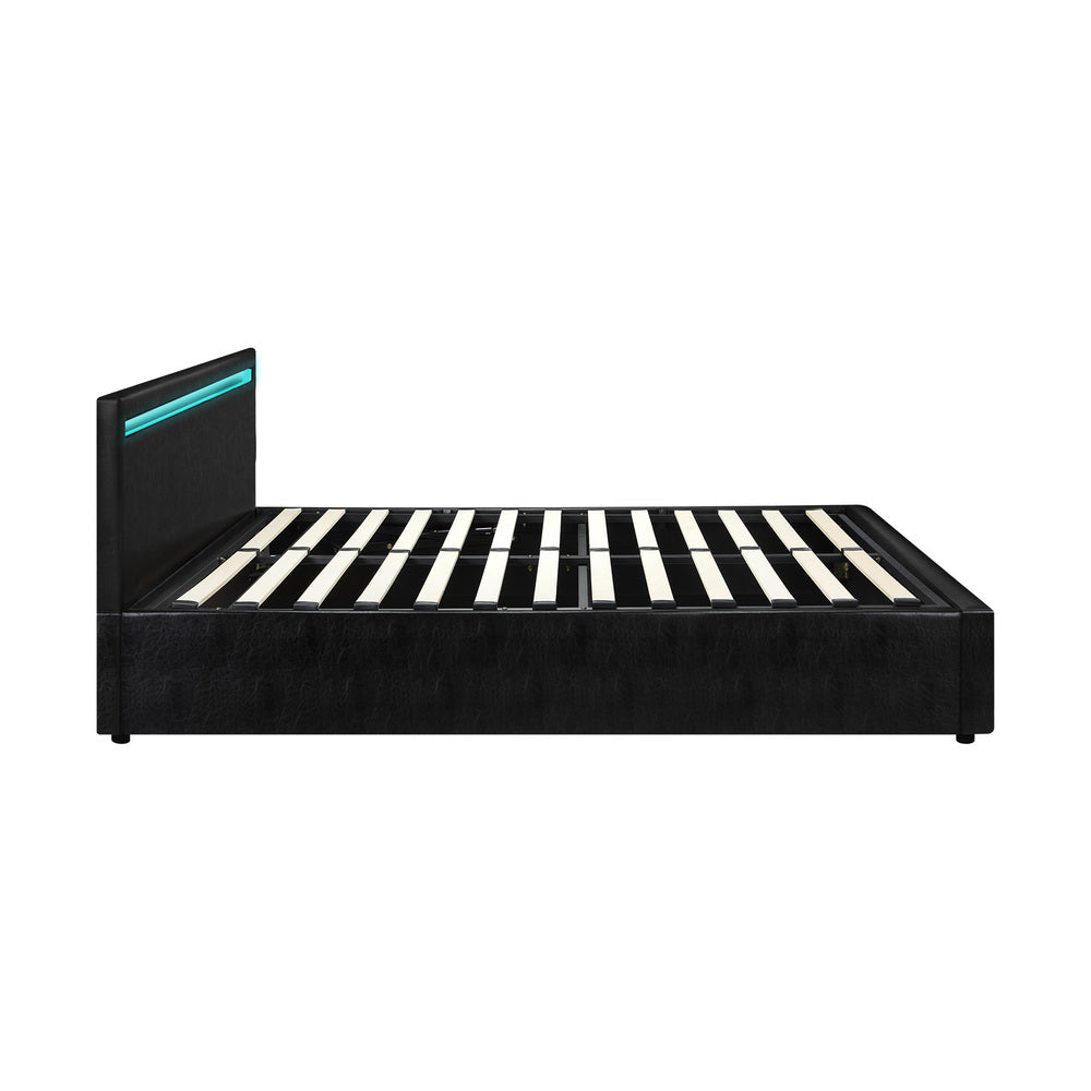 Premium Milano Black PU Leather LED Gas Lift Storage Bed | Two In One Black Bed Frame and Storage Combo