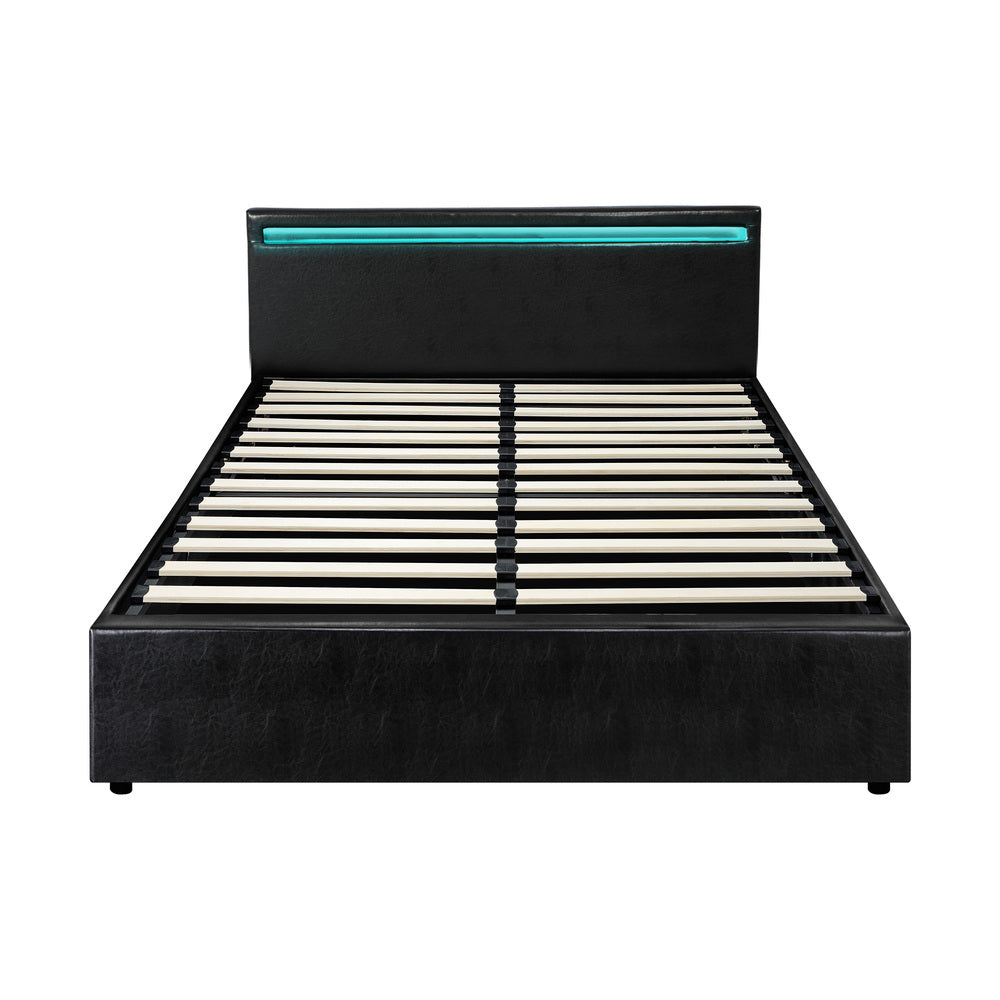 Premium Milano Black PU Leather LED Gas Lift Storage Bed | Two In One Black Bed Frame and Storage Combo