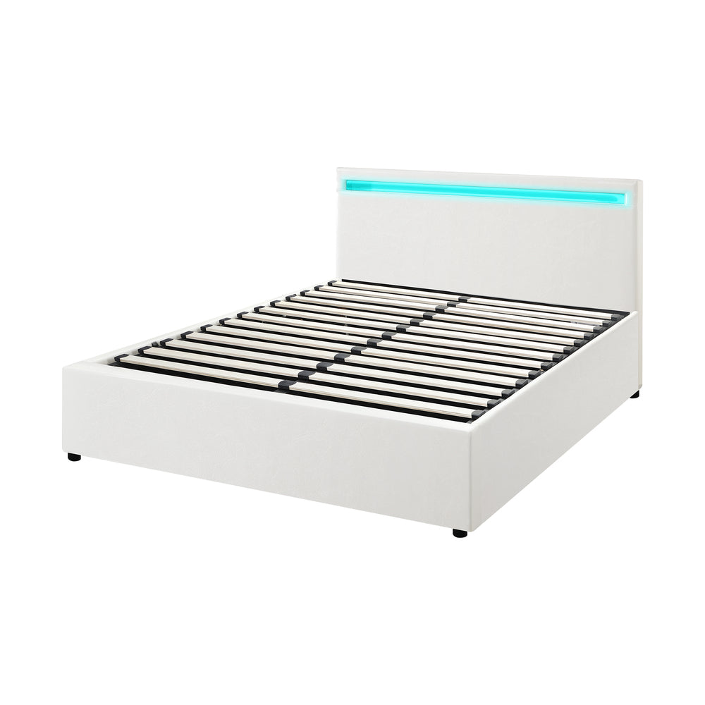 Premium Milano White PU Leather LED Gas Lift Storage Bed | Two In One White Bed Frame and Storage Combo