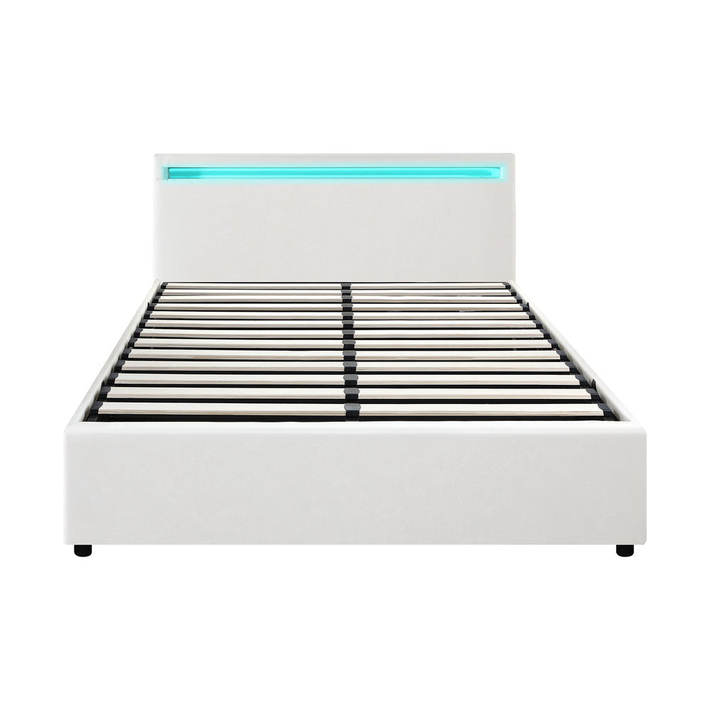Premium Milano White PU Leather LED Gas Lift Storage Bed | Two In One White Bed Frame and Storage Combo