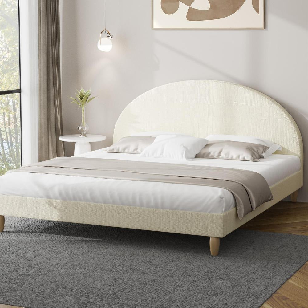 Teddy Millie Beige Fabric Round Bed | Arched Cushioned Touch Beige Upholstered Premium Fabric Bed Frame