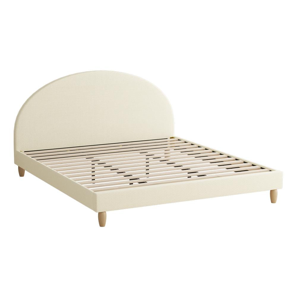 Teddy Millie Beige Fabric Round Bed | Arched Cushioned Touch Beige Upholstered Premium Fabric Bed Frame