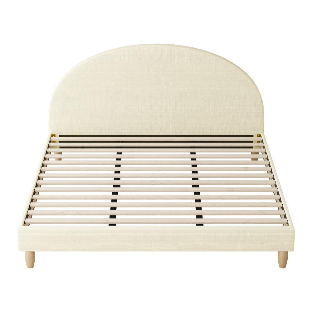 Teddy Millie Beige Fabric Round Bed | Arched Cushioned Touch Beige Upholstered Premium Fabric Bed Frame
