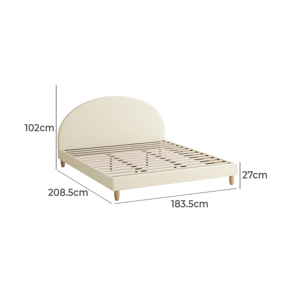 Teddy Millie Beige Fabric Round Bed | Arched Cushioned Touch Beige Upholstered Premium Fabric Bed Frame