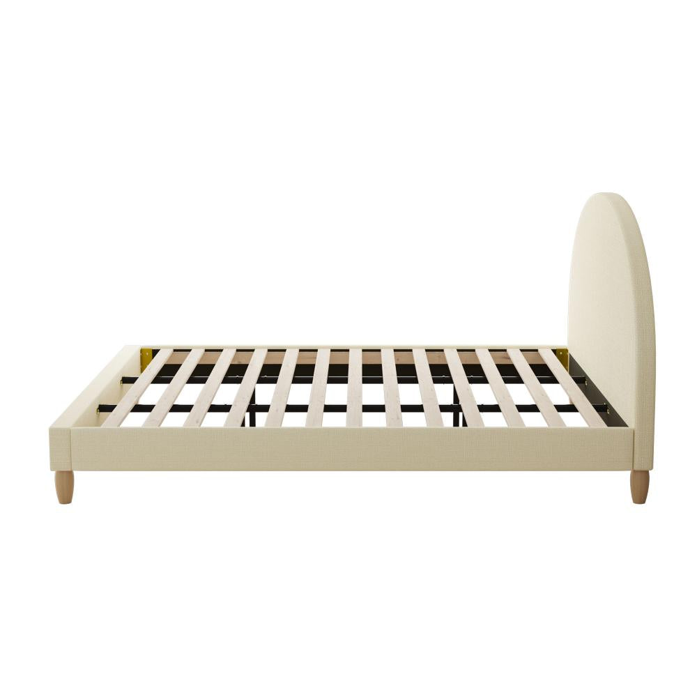 Teddy Millie Beige Fabric Round Bed | Arched Cushioned Touch Beige Upholstered Premium Fabric Bed Frame