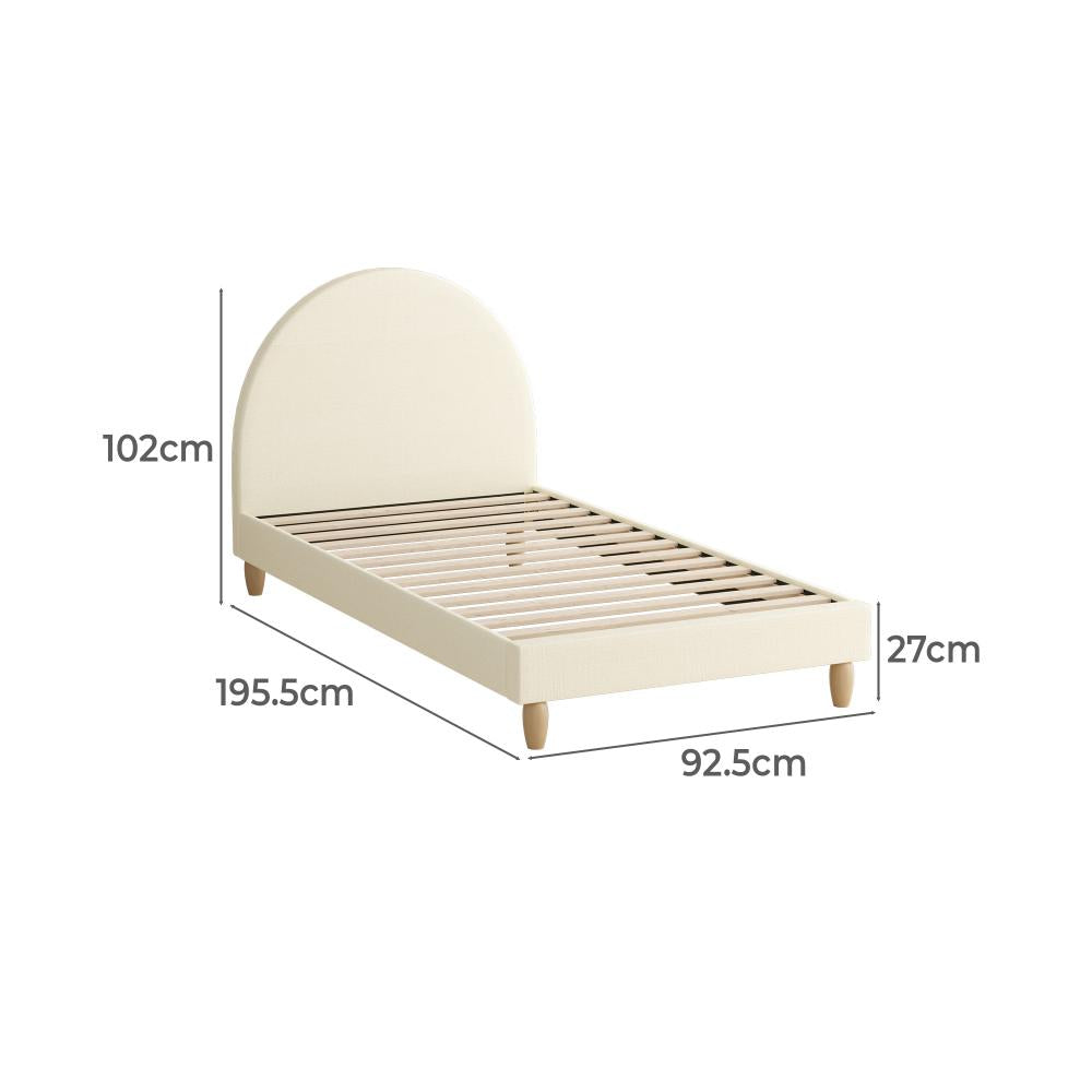 Teddy Millie Beige Fabric Round Bed | Arched Cushioned Touch Beige Upholstered Premium Fabric Bed Frame