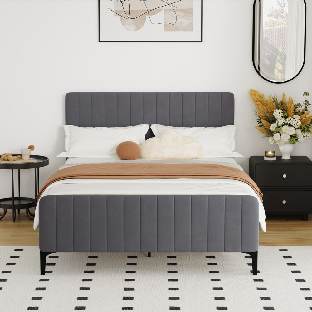 Luxore Velvet Touch Venezia Bed Frame | Modern Premium Soft Plush Grey Velvet Bed