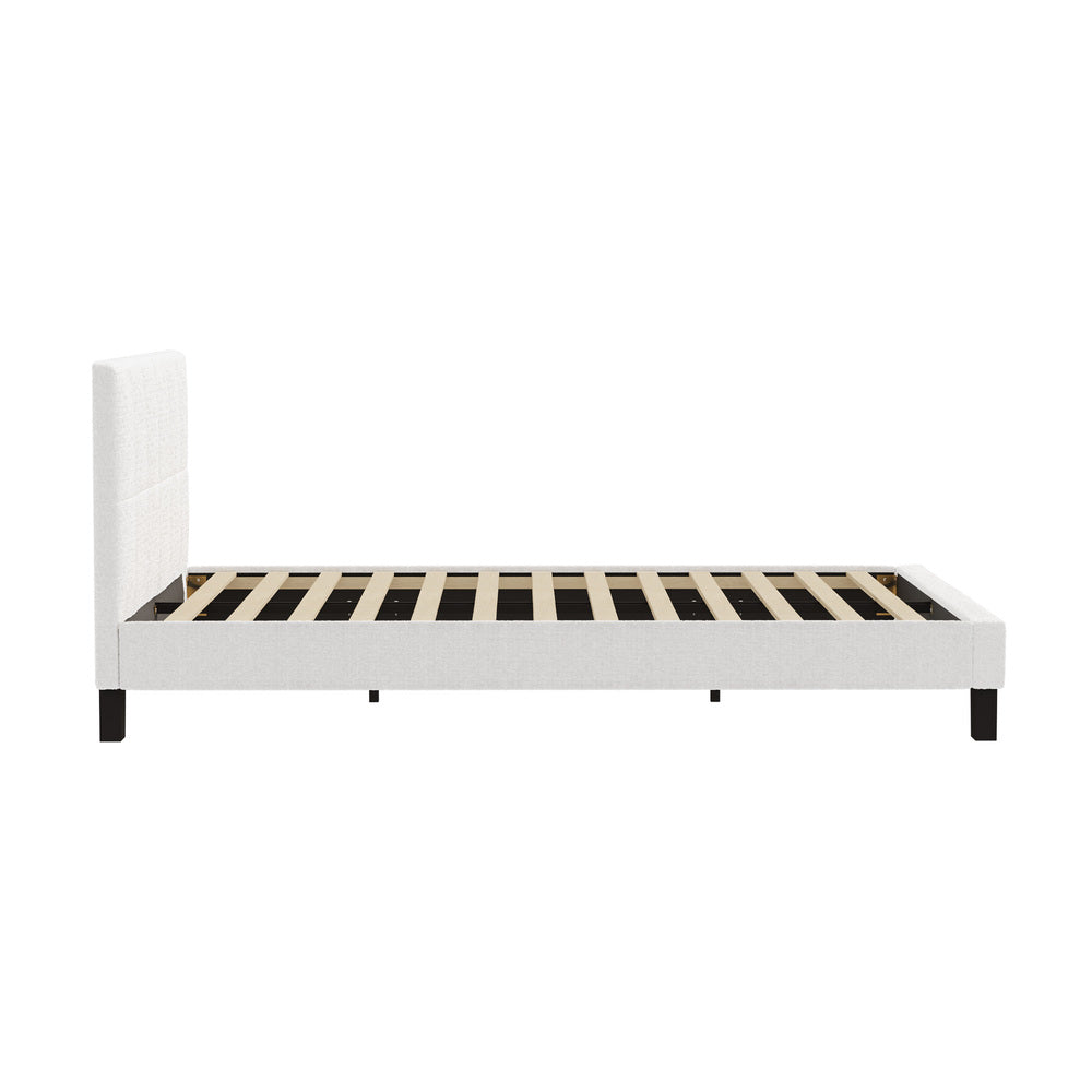 Nora Teddy Boucle Fabric Grid Design Bed | Modern Cushioned Touch White Upholstered Boucle Bed Frame