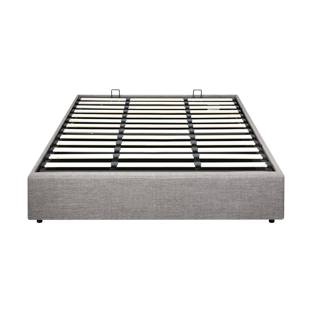 Premium Milano Grey Fabric Platform Bed Base | Two in One Gas Lift Storage Bed Base No Headboard