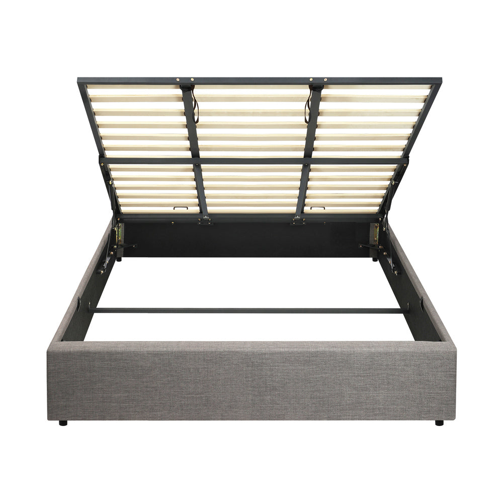 Premium Milano Grey Fabric Platform Bed Base | Two in One Gas Lift Storage Bed Base No Headboard