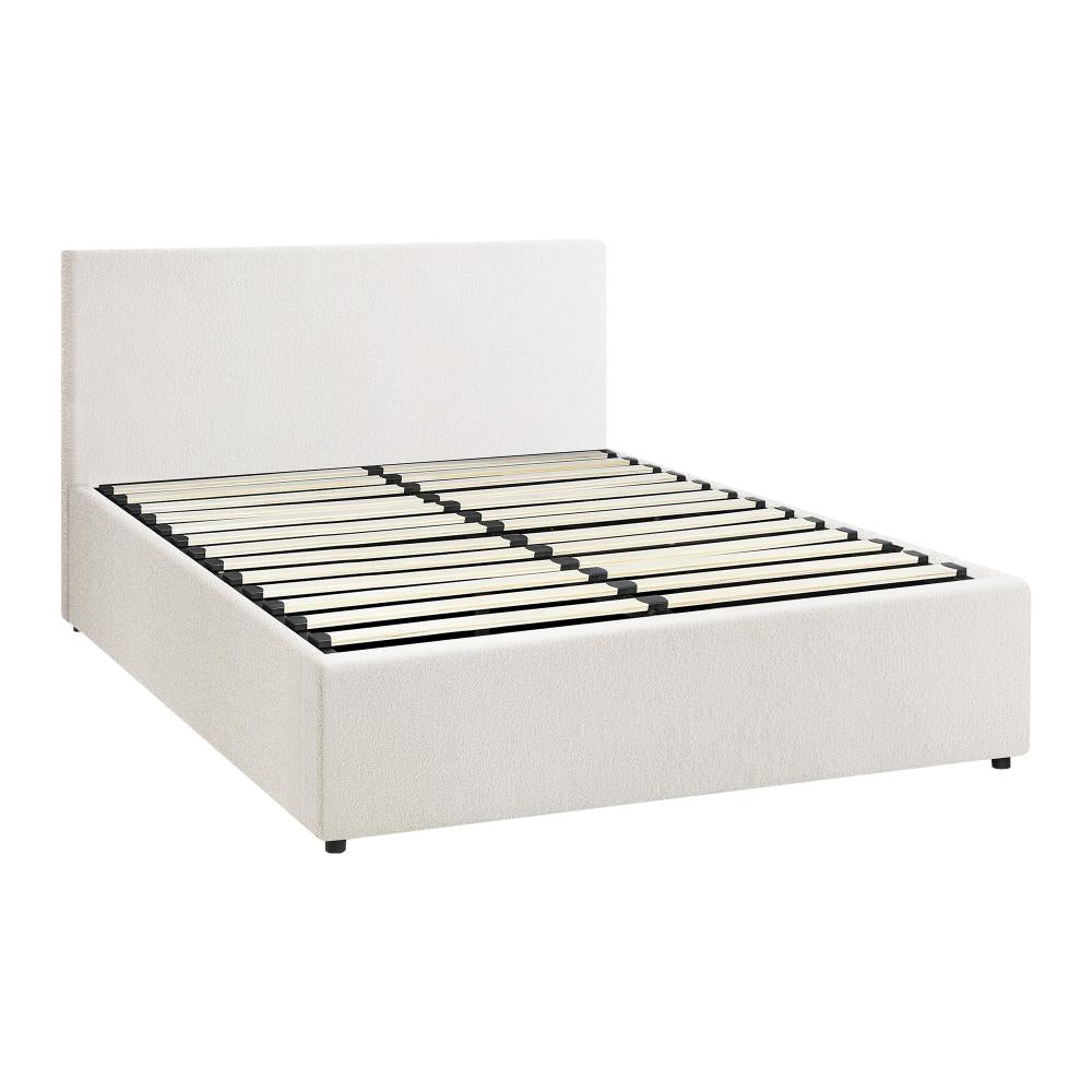 Premium Milano White Boucle Fabric Gas Lift Storage Bed | Two In One Bed and Storage Combo