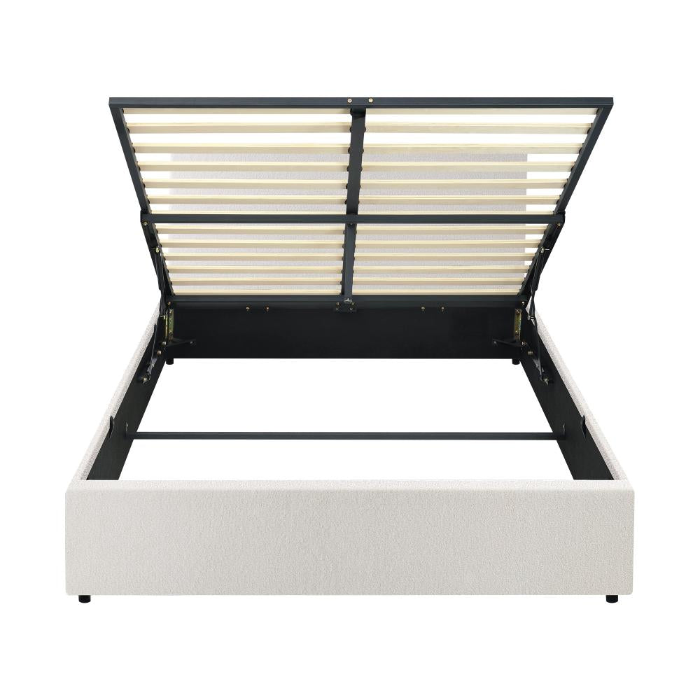 Premium Milano White Boucle Fabric Gas Lift Storage Bed | Two In One Bed and Storage Combo