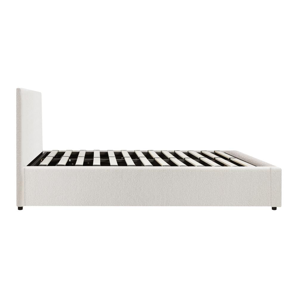 Premium Milano White Boucle Fabric Gas Lift Storage Bed | Two In One Bed and Storage Combo