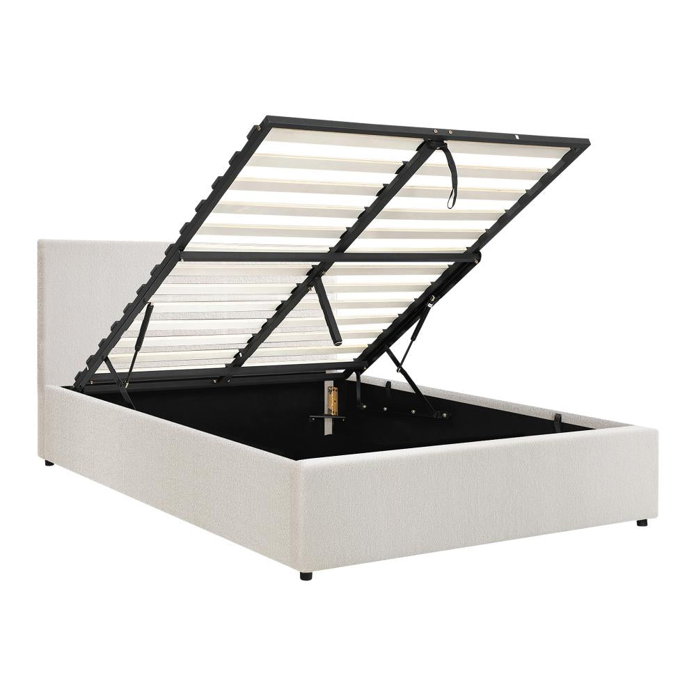 Premium Milano White Boucle Fabric Gas Lift Storage Bed | Two In One Bed and Storage Combo