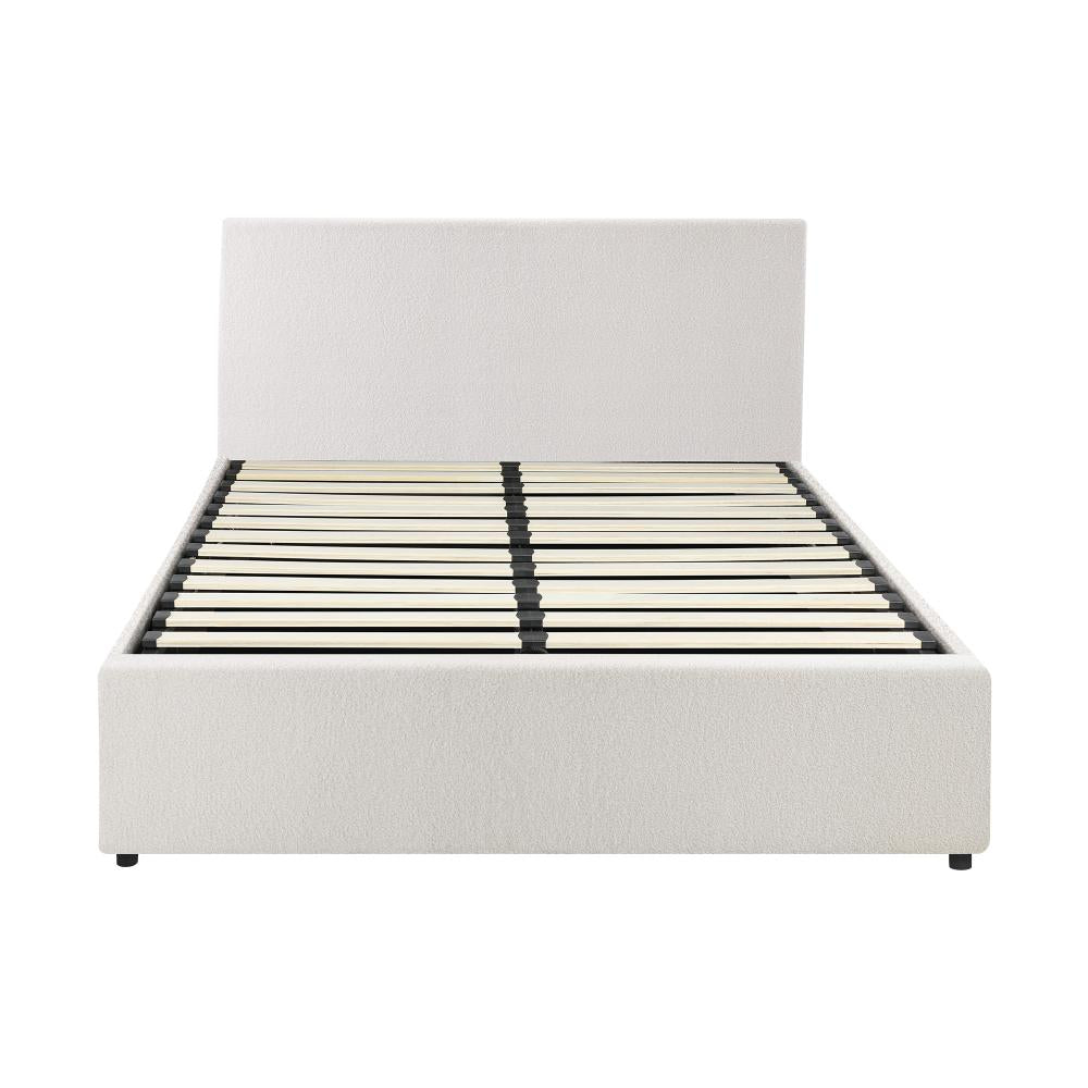 Premium Milano White Boucle Fabric Gas Lift Storage Bed | Two In One Bed and Storage Combo