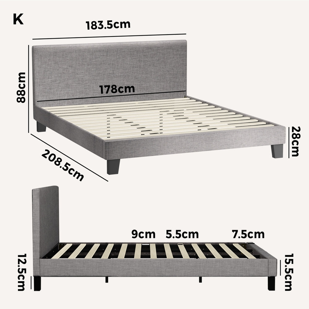 Areno Premium Fabric Slimline Modern Bed | Modern Cushioned Touch Grey Upholstered Bed Frame
