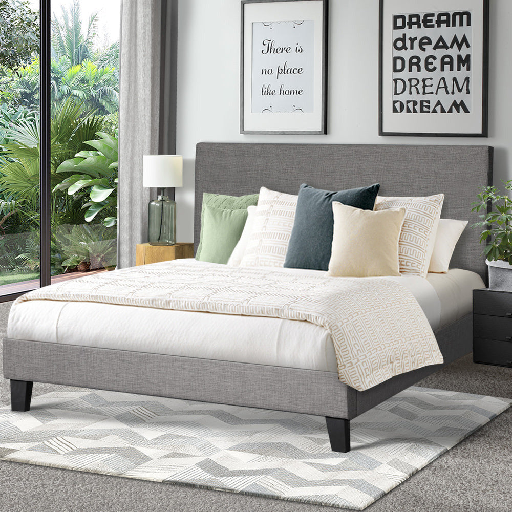 Areno Premium Fabric Slimline Modern Bed | Modern Cushioned Touch Grey Upholstered Bed Frame