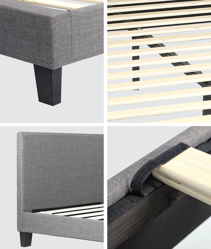 Areno Premium Fabric Slimline Modern Bed | Modern Cushioned Touch Grey Upholstered Bed Frame