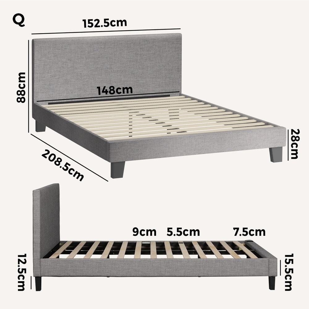 Areno Premium Fabric Slimline Modern Bed | Modern Cushioned Touch Grey Upholstered Bed Frame