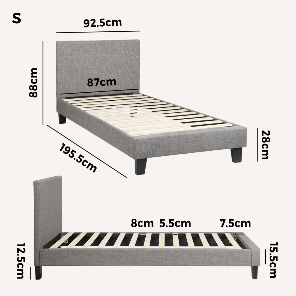 Areno Premium Fabric Slimline Modern Bed | Modern Cushioned Touch Grey Upholstered Bed Frame