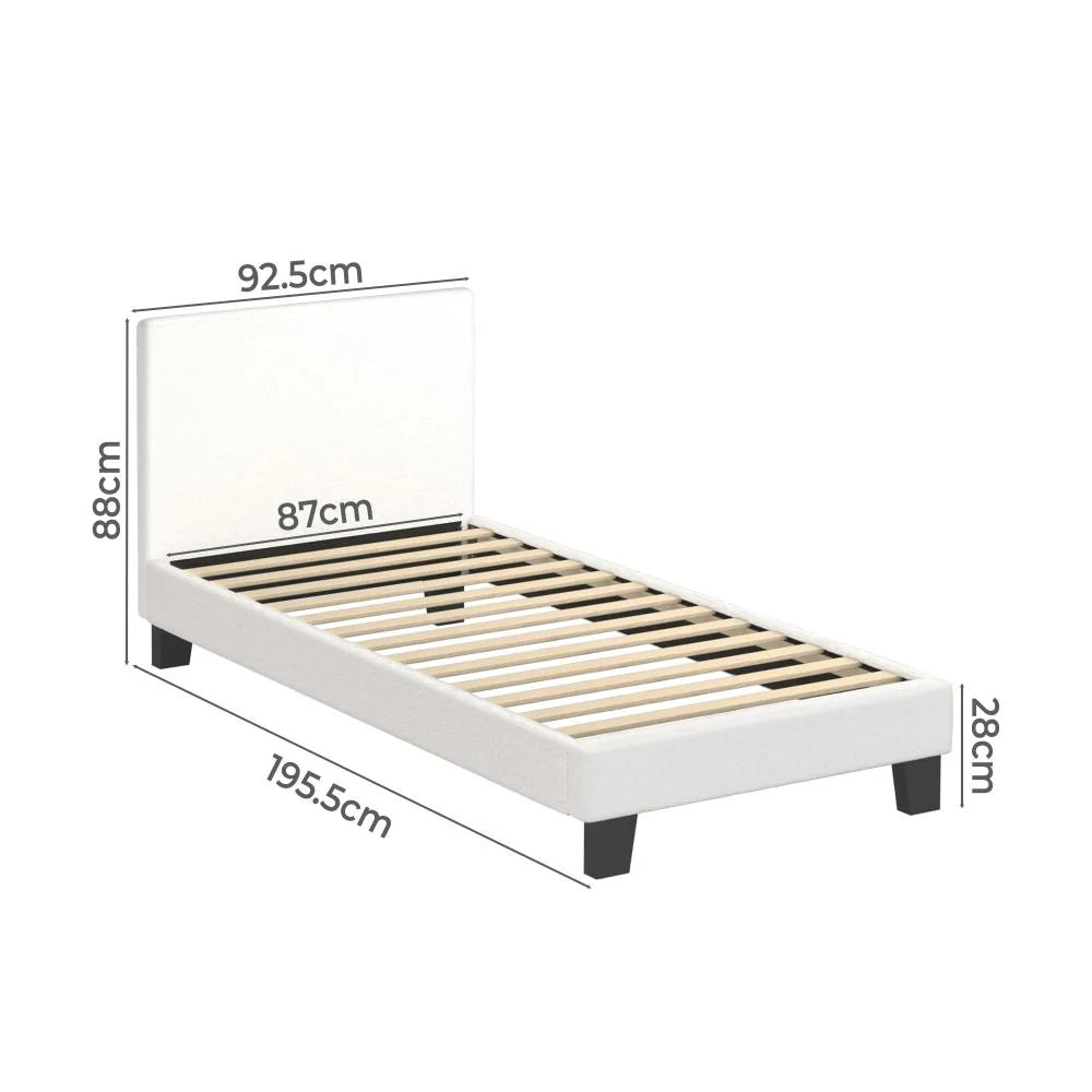 Teddy Soft Boucle Fabric White Bed | Modern Cushioned Touch White Upholstered Boucle Bed Frame