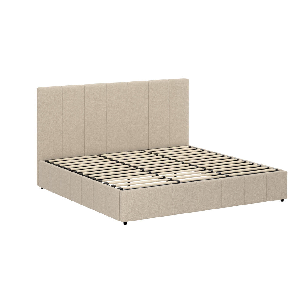 Premium Milano Beige Soft Fabric Gas Lift Storage Bed | Two In One Bed and Storage Combo Bed Frame