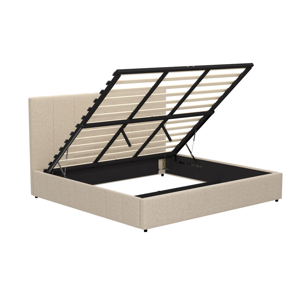 Premium Milano Beige Soft Fabric Gas Lift Storage Bed | Two In One Bed and Storage Combo Bed Frame