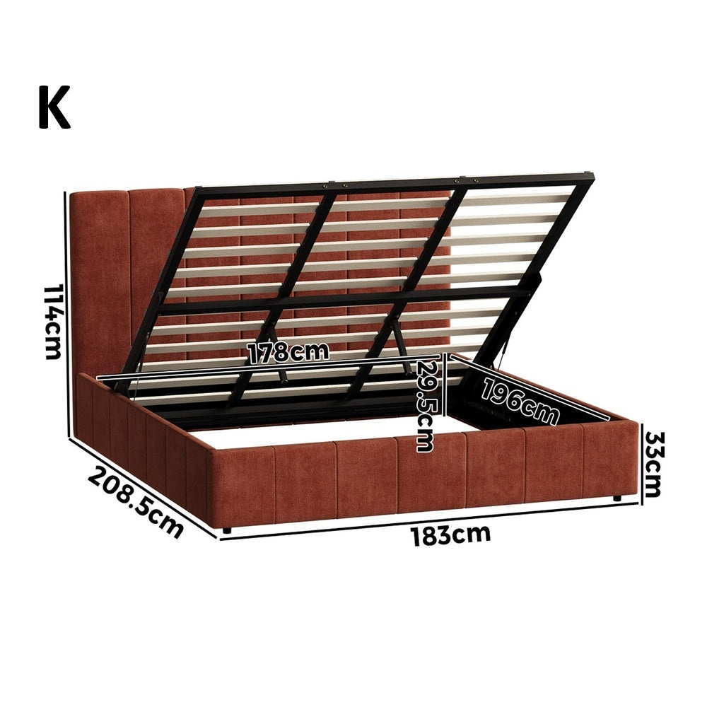 Premium Milano Rust Soft Fabric Gas Lift Storage Bed | Two In One Bed and Storage Combo Bed Frame