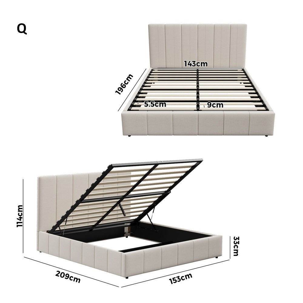 Premium Milano Beige Soft Fabric Gas Lift Storage Bed | Two In One Bed and Storage Combo Bed Frame