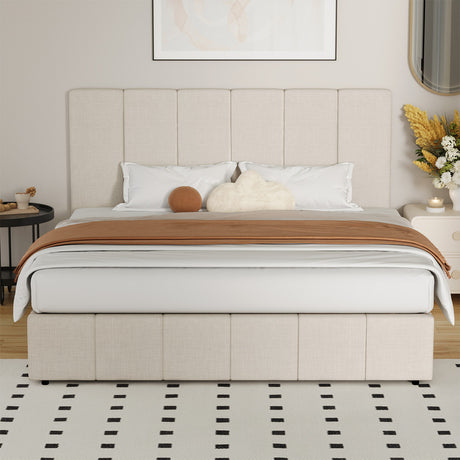 Premium Milano Beige Soft Fabric Gas Lift Storage Bed | Two In One Bed and Storage Combo Bed Frame