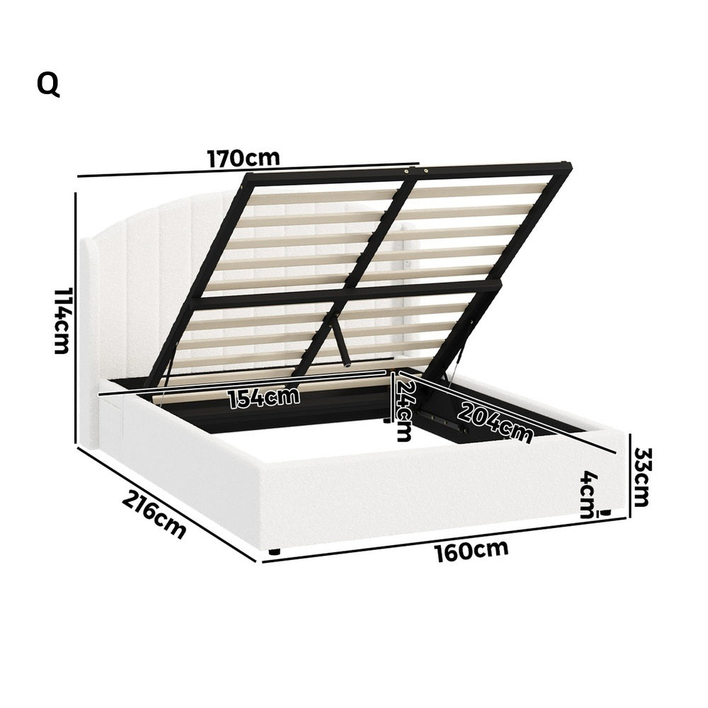 Allure Teddy Boucle Premium Gas Lift Storage Bed |White Bed and Storage Combo with USB Charging Built In