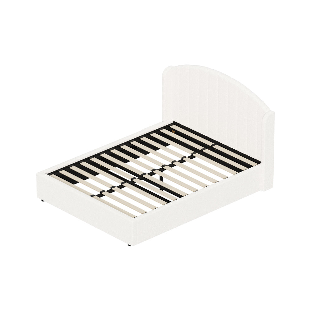 Allure Teddy Boucle Premium Gas Lift Storage Bed |White Bed and Storage Combo with USB Charging Built In