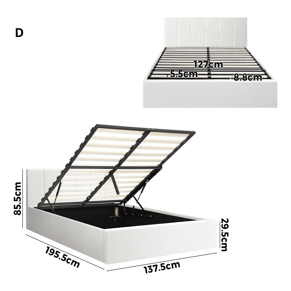 Premium Allure White PU Leather Gas Lift Storage Bed | Two In One Bed and Storage Combo Modern Design