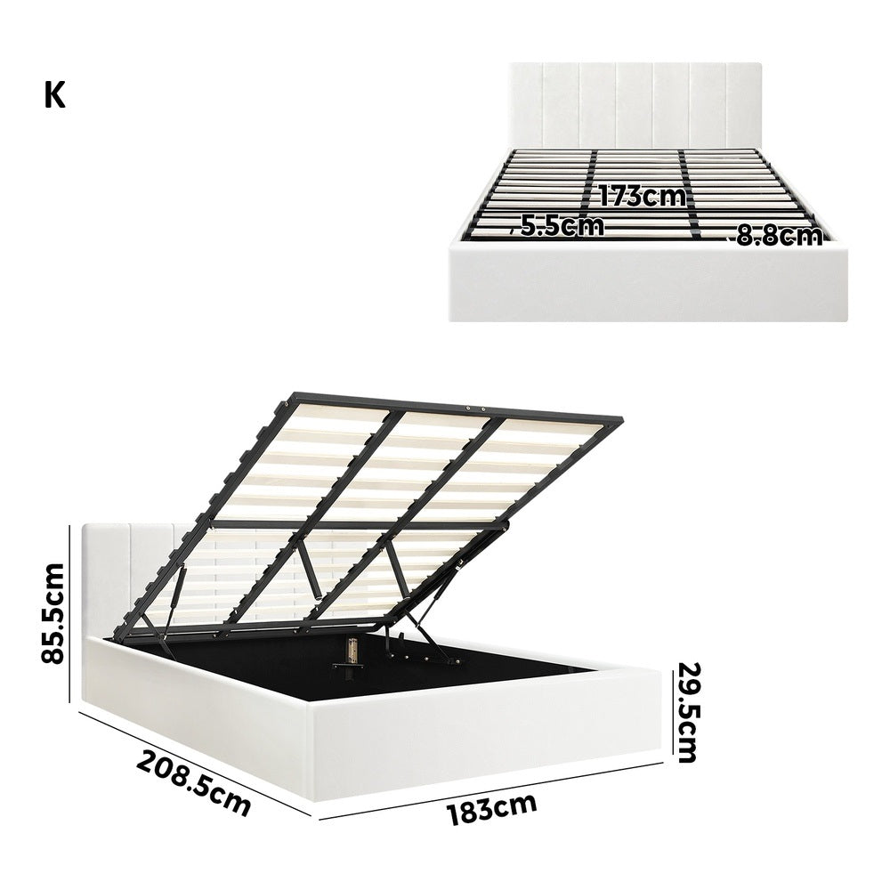 Premium Allure White PU Leather Gas Lift Storage Bed | Two In One Bed and Storage Combo Modern Design