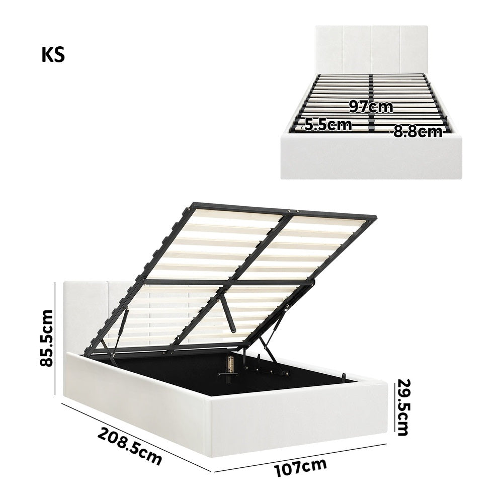 Premium Allure White PU Leather Gas Lift Storage Bed | Two In One Bed and Storage Combo Modern Design