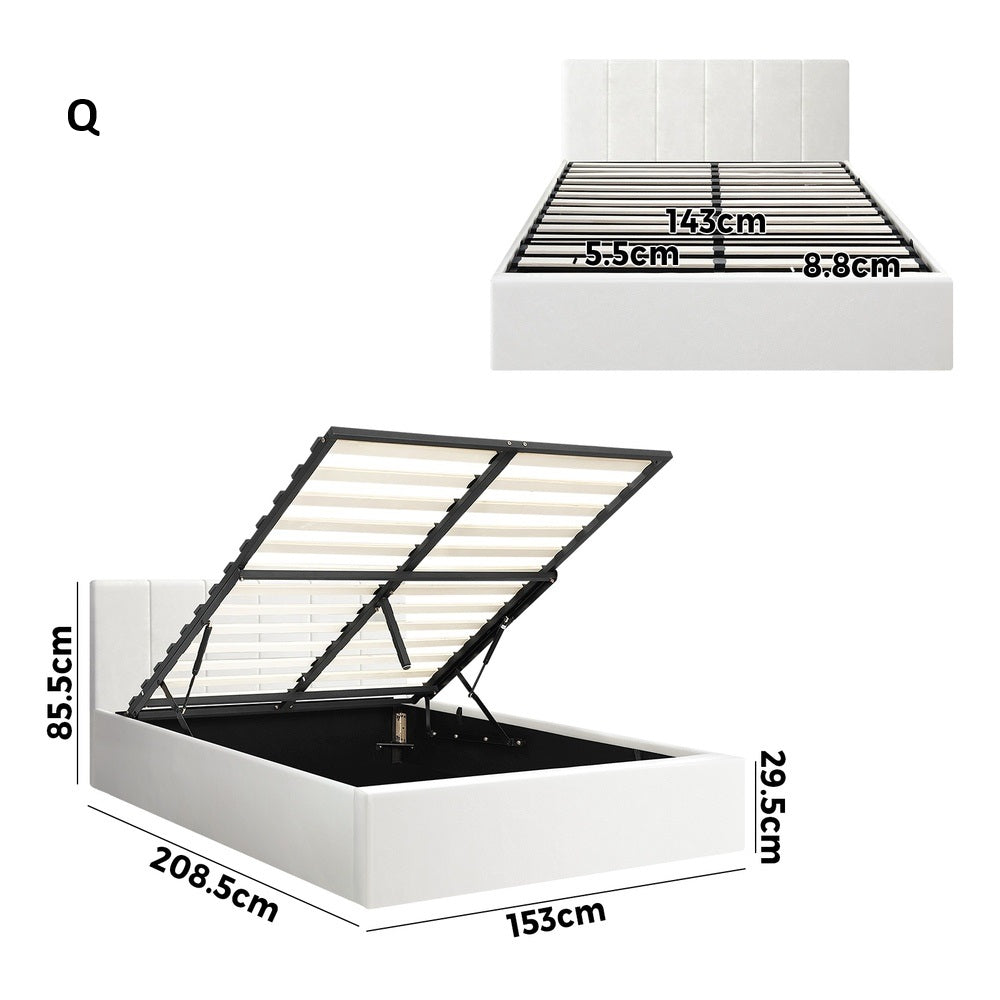 Premium Allure White PU Leather Gas Lift Storage Bed | Two In One Bed and Storage Combo Modern Design
